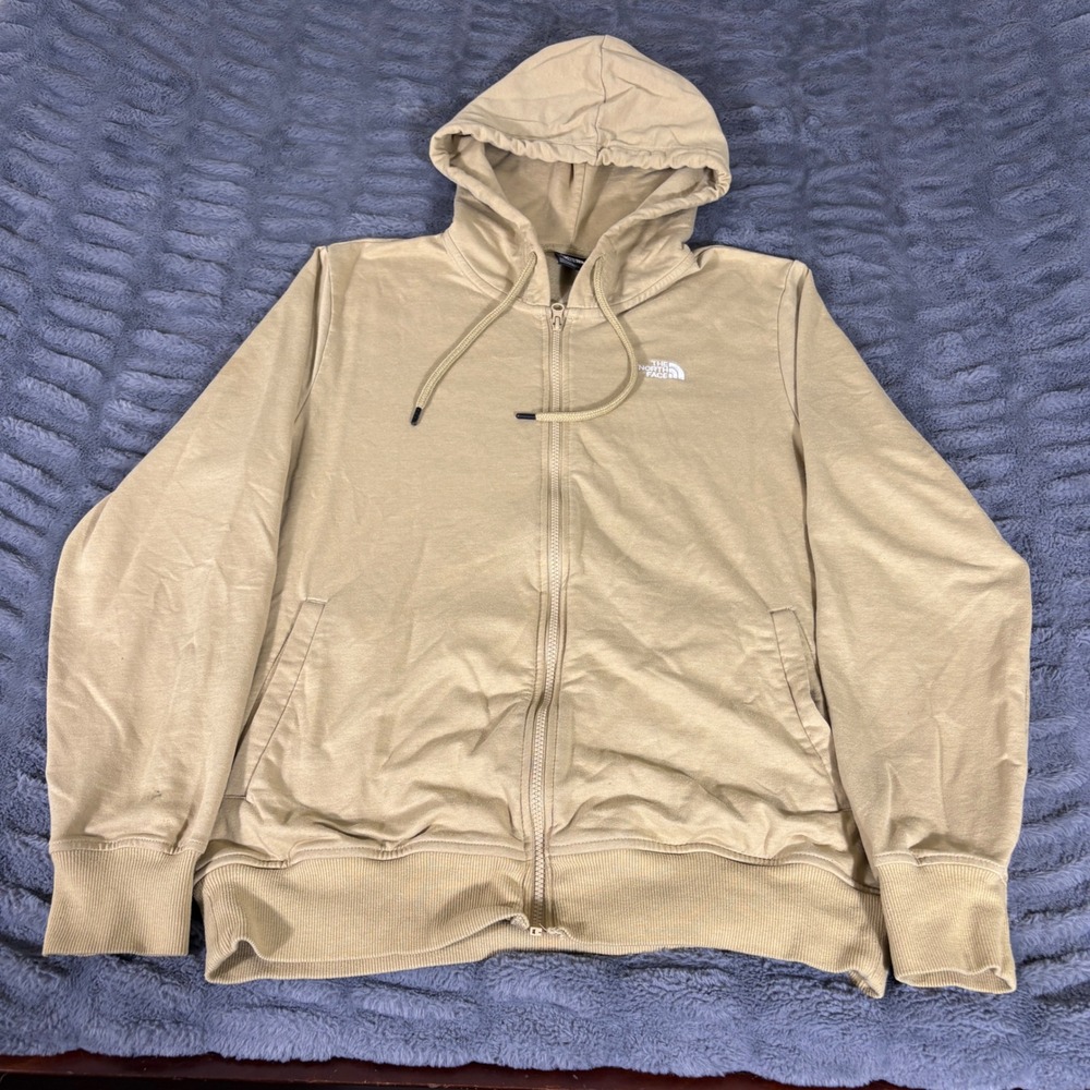 The North Face Mens Full Zip Hoodie Tan Khaki Medium Embroidered Logo AQ946 - Picture 1 of 8